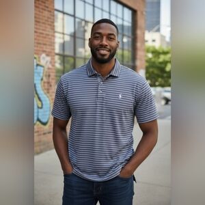 Ralph Lauren Polo golf blue white polo horse logo shirt sz XL MT79